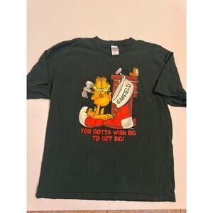 Vintage Garfield Wish Big Short Sleeve T-Shirt Green Christmas Size XL Men's